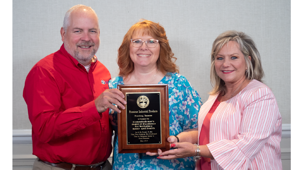 Firestone Industrial Products receiving award for safety in dyersburg tennessee